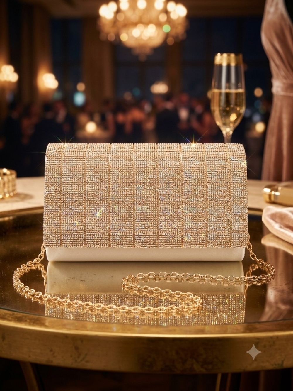 Sparkly Rhinestone Evening Clutch Bag Gold Chain Purse Evening Gala Wedding